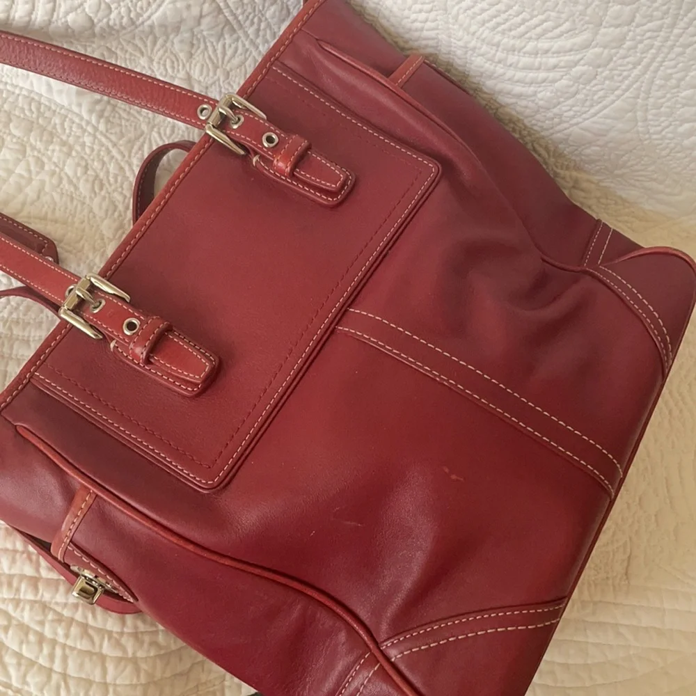 Coach Burgundy Bucket Shoulder Purse Pocketbook Bag Double Handle - Picture 7 of 15
